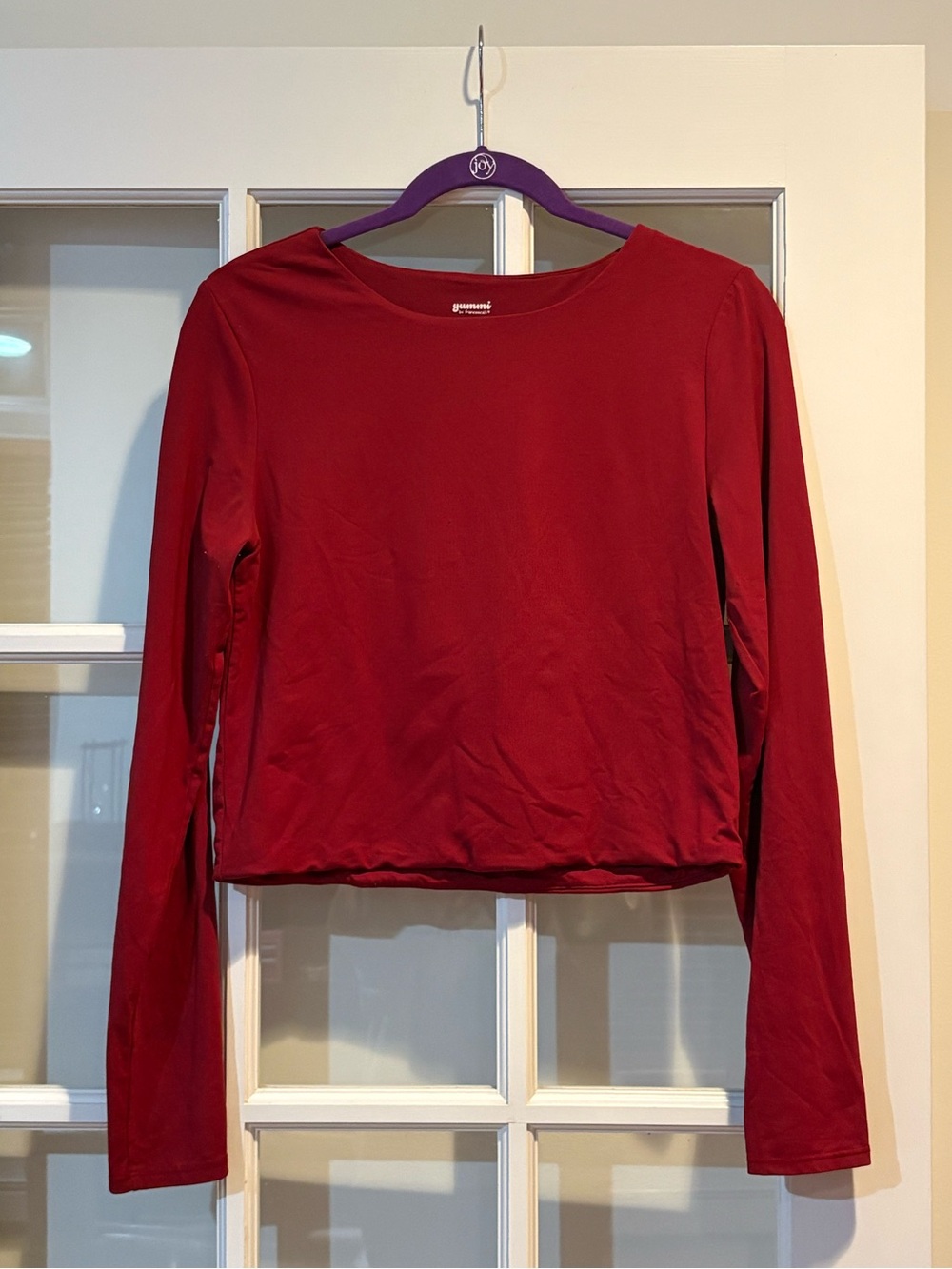 Yummi by Francesca's Solid Red Long Sleeve Top Size Large